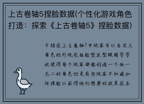 上古卷轴5捏脸数据(个性化游戏角色打造：探索《上古卷轴5》捏脸数据)